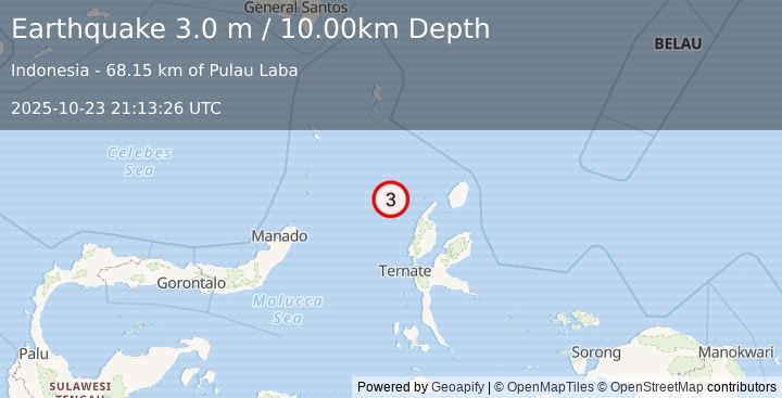 Earthquake MOLUCCA SEA (3.0 m) (2025-10-23 21:13:26 UTC)