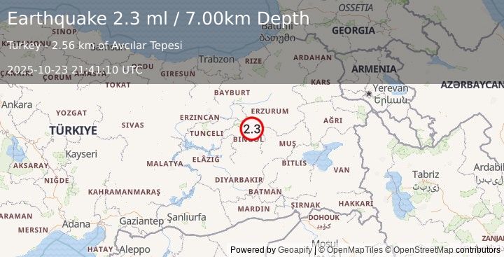Earthquake EASTERN TURKEY (2.3 ml) (2025-10-23 21:41:10 UTC)