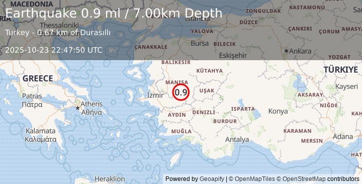 Earthquake WESTERN TURKEY (1.1 ml) (2025-10-23 22:47:48 UTC)