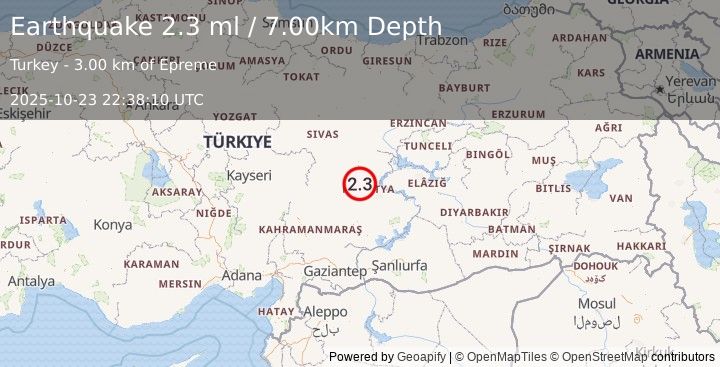 Earthquake CENTRAL TURKEY (2.3 ml) (2025-10-23 22:38:10 UTC)