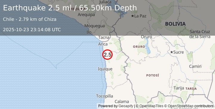 Earthquake TARAPACA, CHILE (2.5 ml) (2025-10-23 23:14:08 UTC)