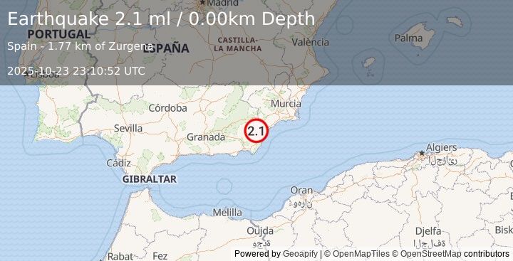 Earthquake SPAIN (2.1 ml) (2025-10-23 23:10:52 UTC)