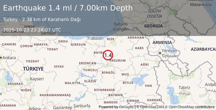 Earthquake EASTERN TURKEY (1.4 ml) (2025-10-23 23:28:07 UTC)