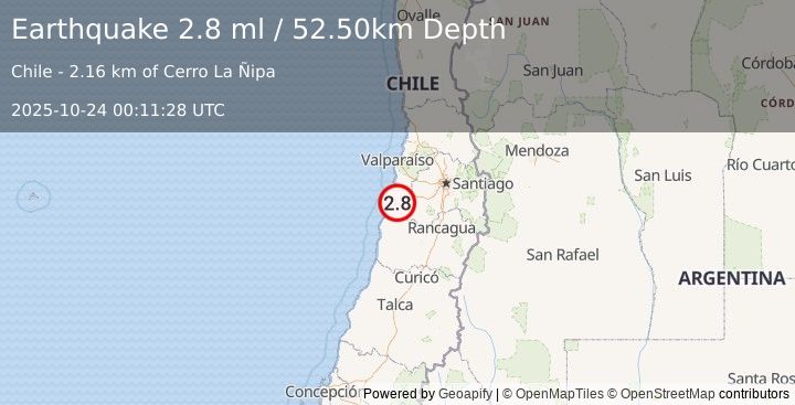 Earthquake VALPARAISO, CHILE (2.8 ml) (2025-10-24 00:11:28 UTC)