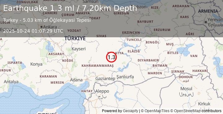 Earthquake CENTRAL TURKEY (1.3 ml) (2025-10-24 01:07:29 UTC)