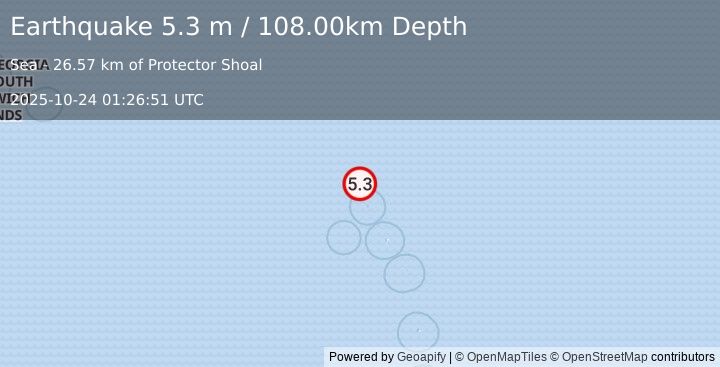 Earthquake SOUTH SANDWICH ISLANDS REGION (5.1 mb) (2025-10-24 01:26:50 UTC)