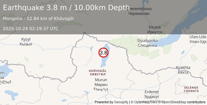Earthquake RUSSIA-MONGOLIA BORDER REGION (3.8 m) (2025-10-24 02:19:37 UTC)