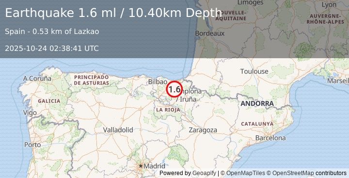 Earthquake SPAIN (1.6 ml) (2025-10-24 02:38:41 UTC)