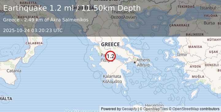 Earthquake GREECE (1.2 ml) (2025-10-24 03:20:23 UTC)