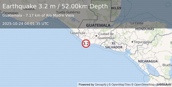 Earthquake OFFSHORE GUATEMALA (3.2 m) (2025-10-24 04:01:35 UTC)
