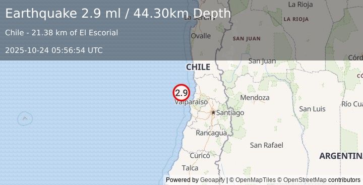 Earthquake OFFSHORE VALPARAISO, CHILE (2.9 ml) (2025-10-24 05:56:54 UTC)