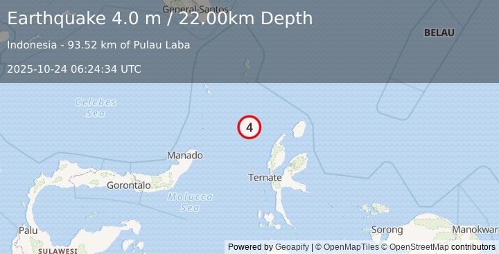 Earthquake MOLUCCA SEA (4.0 m) (2025-10-24 06:24:34 UTC)