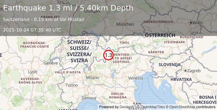 Earthquake SWITZERLAND (1.3 ml) (2025-10-24 07:35:40 UTC)