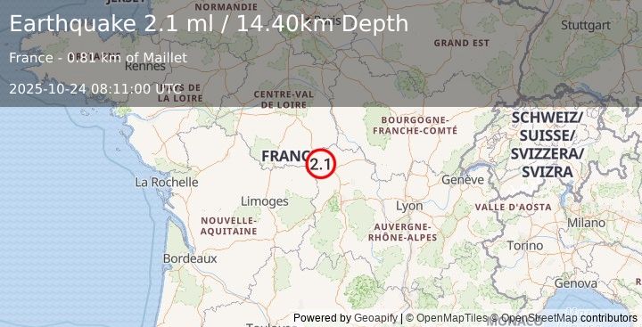 Earthquake FRANCE (2.1 ml) (2025-10-24 08:11:00 UTC)