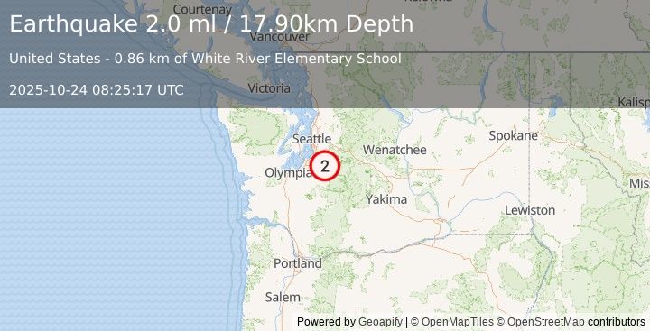 Earthquake PUGET SOUND REGION, WASHINGTON (2.0 ml) (2025-10-24 08:25:17 UTC)