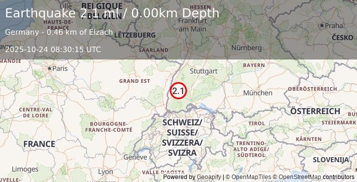 Earthquake FRANCE-GERMANY BORDER REGION (2.1 ml) (2025-10-24 08:30:15 UTC)