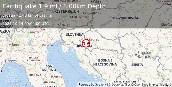 Earthquake CROATIA (2.2 ml) (2025-10-24 09:08:54 UTC)