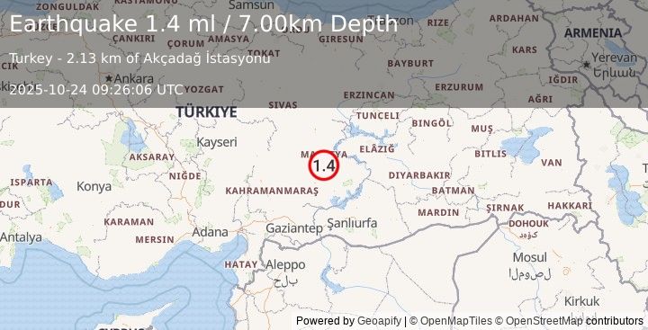 Earthquake EASTERN TURKEY (1.4 ml) (2025-10-24 09:26:06 UTC)