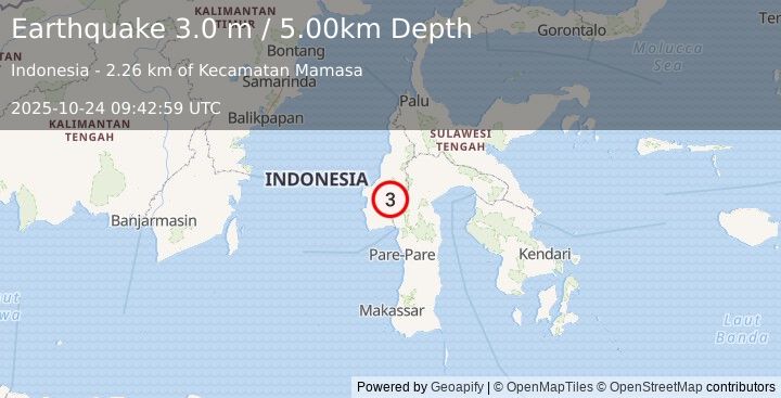 Earthquake SULAWESI, INDONESIA (3.0 m) (2025-10-24 09:42:59 UTC)