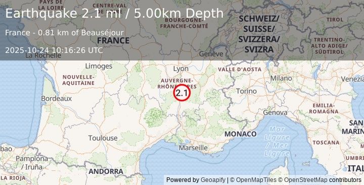Earthquake FRANCE (2.1 ml) (2025-10-24 10:16:26 UTC)