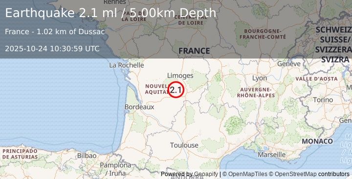 Earthquake FRANCE (2.1 ml) (2025-10-24 10:30:59 UTC)