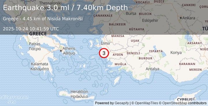 Earthquake WESTERN TURKEY (3.0 ml) (2025-10-24 10:41:59 UTC)