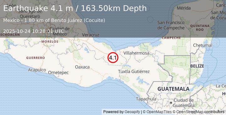 Earthquake VERACRUZ, MEXICO (4.1 m) (2025-10-24 10:28:01 UTC)