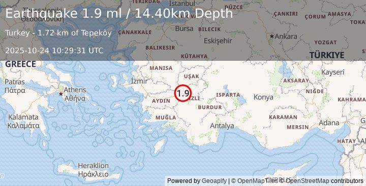 Earthquake WESTERN TURKEY (1.9 ml) (2025-10-24 10:29:31 UTC)