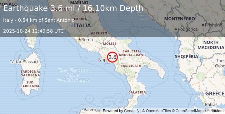 Earthquake SOUTHERN ITALY (3.6 ml) (2025-10-24 12:40:58 UTC)
