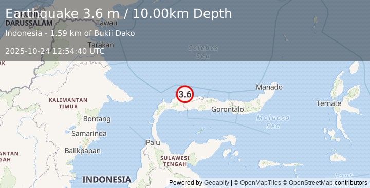 Earthquake MINAHASA, SULAWESI, INDONESIA (3.6 m) (2025-10-24 12:54:40 UTC)