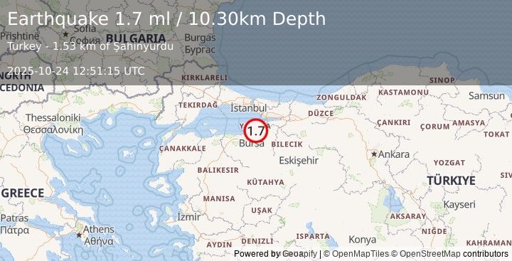 Earthquake WESTERN TURKEY (1.7 ml) (2025-10-24 12:51:15 UTC)