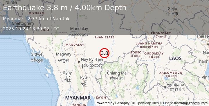 Earthquake MYANMAR (3.8 m) (2025-10-24 13:39:02 UTC)