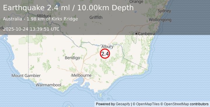 Earthquake VICTORIA, AUSTRALIA (2.4 ml) (2025-10-24 13:39:51 UTC)