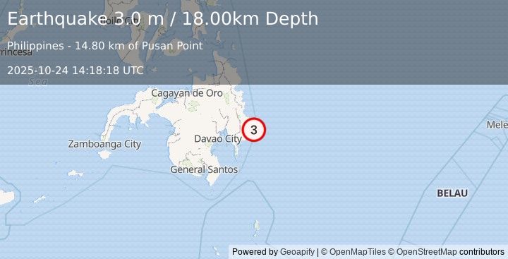 Earthquake MINDANAO, PHILIPPINES (3.0 m) (2025-10-24 14:18:18 UTC)
