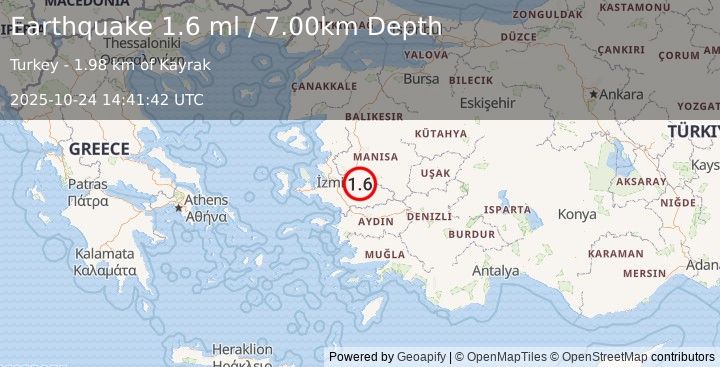 Earthquake WESTERN TURKEY (1.6 ml) (2025-10-24 14:41:42 UTC)