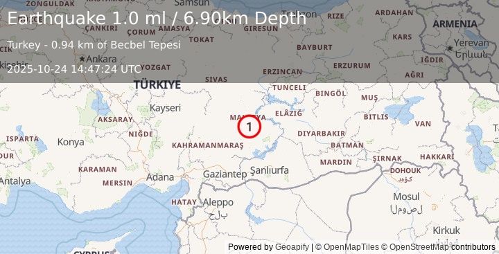 Earthquake EASTERN TURKEY (1.0 ml) (2025-10-24 14:47:24 UTC)