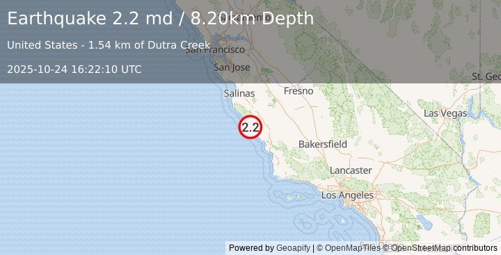 Earthquake CENTRAL CALIFORNIA (2.2 md) (2025-10-24 16:22:10 UTC)