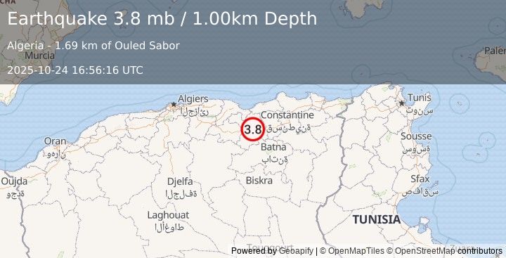 Earthquake NORTHERN ALGERIA (3.8 mb) (2025-10-24 16:56:16 UTC)