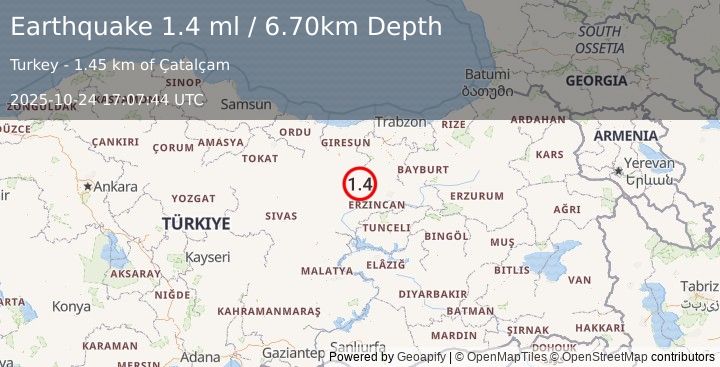 Earthquake EASTERN TURKEY (1.4 ml) (2025-10-24 17:07:44 UTC)
