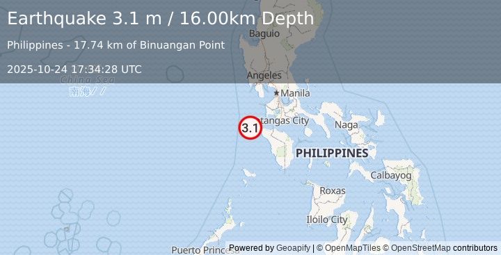 Earthquake MINDORO, PHILIPPINES (3.1 m) (2025-10-24 17:34:28 UTC)