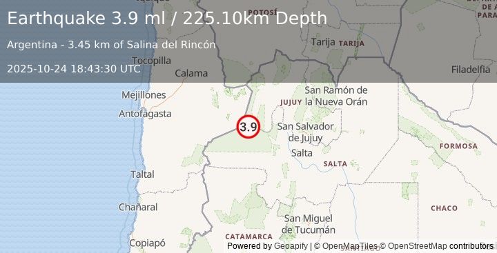 Earthquake SALTA, ARGENTINA (3.9 ml) (2025-10-24 18:43:30 UTC)