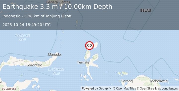 Earthquake MOLUCCA SEA (3.3 m) (2025-10-24 18:49:20 UTC)
