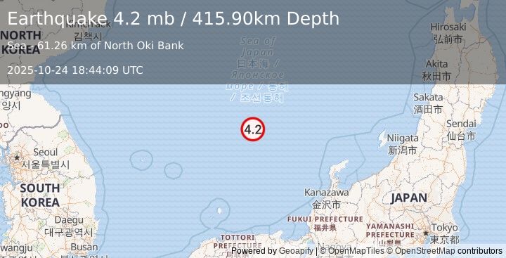 Earthquake SEA OF JAPAN (4.2 mb) (2025-10-24 18:44:09 UTC)