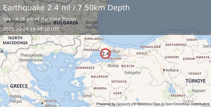 Earthquake WESTERN TURKEY (2.4 ml) (2025-10-24 19:49:10 UTC)
