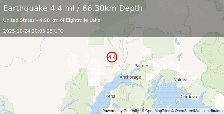 Earthquake SOUTHERN ALASKA (4.6 mw) (2025-10-24 20:03:25 UTC)