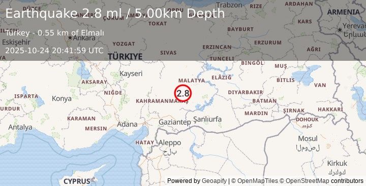 Earthquake CENTRAL TURKEY (2.8 ml) (2025-10-24 20:41:59 UTC)