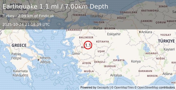 Earthquake WESTERN TURKEY (1.1 ml) (2025-10-24 21:18:09 UTC)