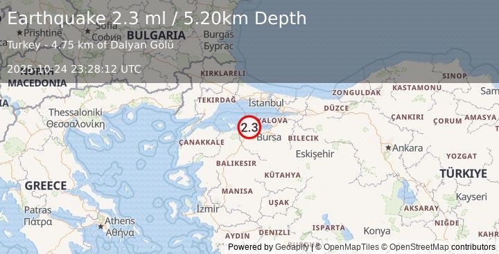 Earthquake WESTERN TURKEY (2.3 ml) (2025-10-24 23:28:12 UTC)