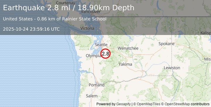 Earthquake PUGET SOUND REGION, WASHINGTON (2.8 ml) (2025-10-24 23:59:16 UTC)