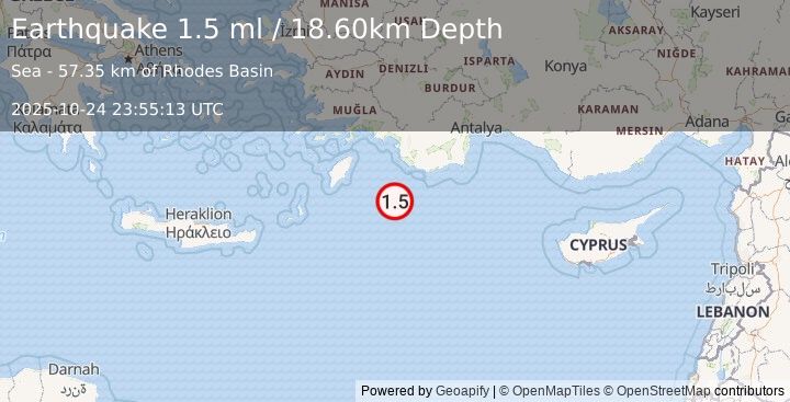 Earthquake EASTERN MEDITERRANEAN SEA (1.5 ml) (2025-10-24 23:55:13 UTC)